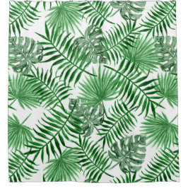Hip Retro Tropical Green Palm Leafs Pattern Douchegordijn