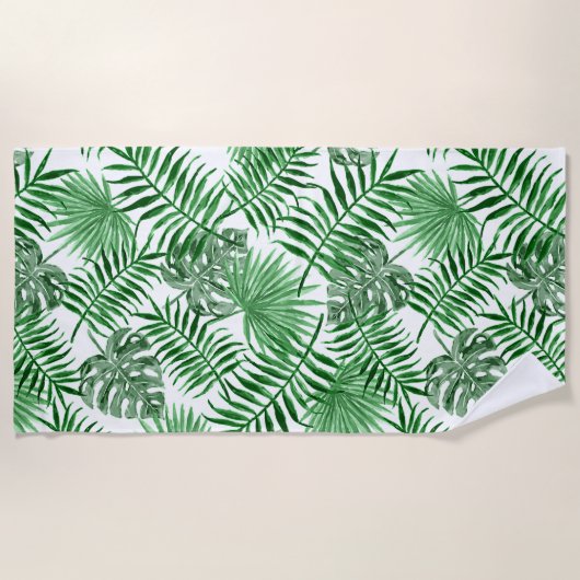 Hip Retro Tropical Green Palm Leafs Pattern Strandlaken (Voorkant)