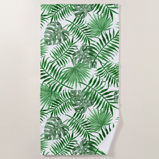 Hip Retro Tropical Green Palm Leafs Pattern Strandlaken (Voorkant)