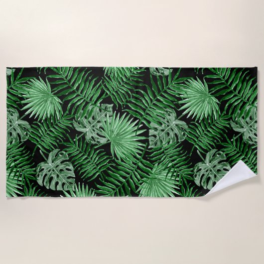 Hip Retro Tropical Green Palm Leafs Pattern Strandlaken (Voorkant)