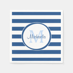 Hip Rich Blue Monogram en horizontale strepen Servetten