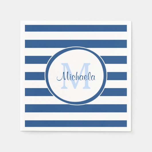 Hip Rich Blue Monogram en horizontale strepen Servetten (Voorkant)