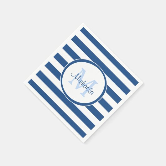 Hip Rich Blue Monogram en horizontale strepen Servetten (Hoek)