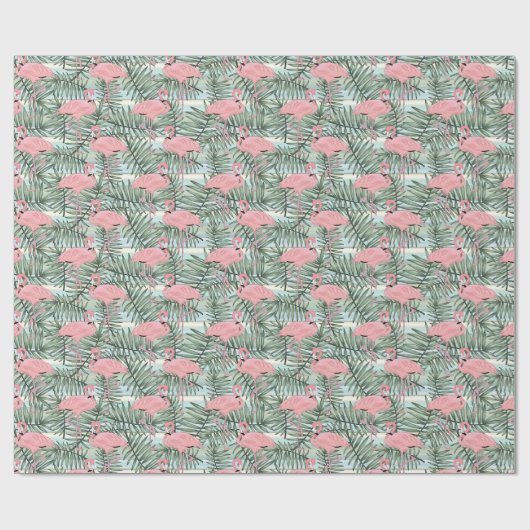 Hip roze flamingoes Cute Palm Leafs Art Pattern Cadeaupapier (Vlak)