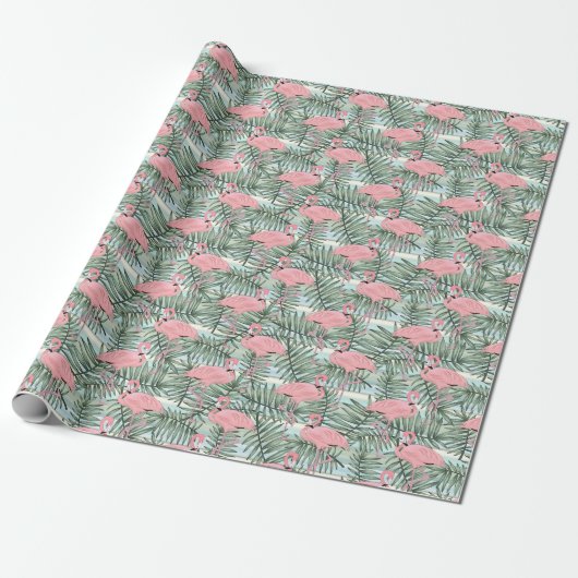 Hip roze flamingoes Cute Palm Leafs Art Pattern Cadeaupapier (Uitgerold)