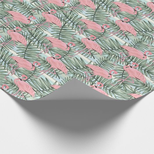 Hip roze flamingoes Cute Palm Leafs Art Pattern Cadeaupapier (Hoek)