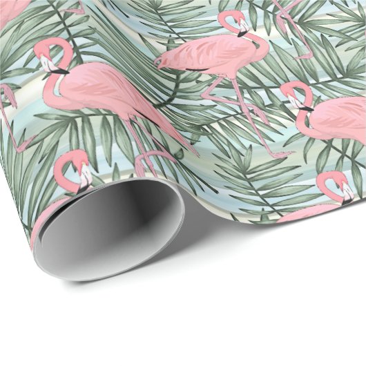Hip roze flamingoes Cute Palm Leafs Art Pattern Cadeaupapier (Rol Hoek)