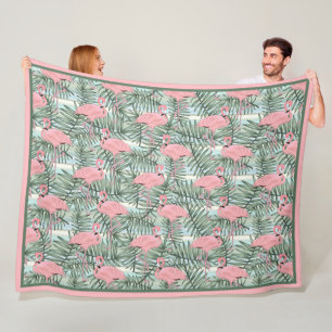 Hip roze flamingoes Cute Palm Leafs Art Pattern Fleece Deken