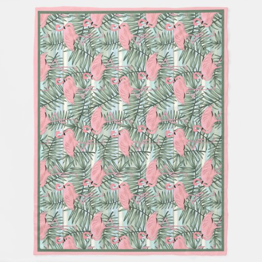 Hip roze flamingoes Cute Palm Leafs Art Pattern Fleece Deken (Voorkant)