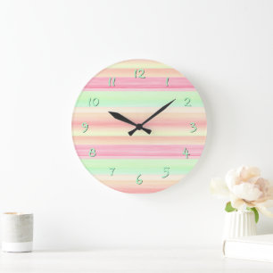 Hip Roze Mintgroene Aquarel Strepen Patroon Grote Klok