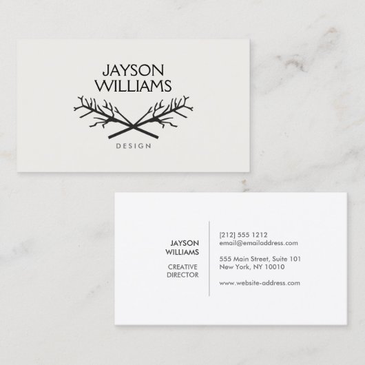 HIP RUSTIC TREE BRANCHES LOGO OP LICHTGRIJS VISITEKAARTJE (Voorkant / Achterkant)