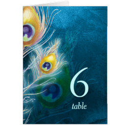 Hip Stijlvolle Peacock Blauwe Bruiloft Tafelnummer