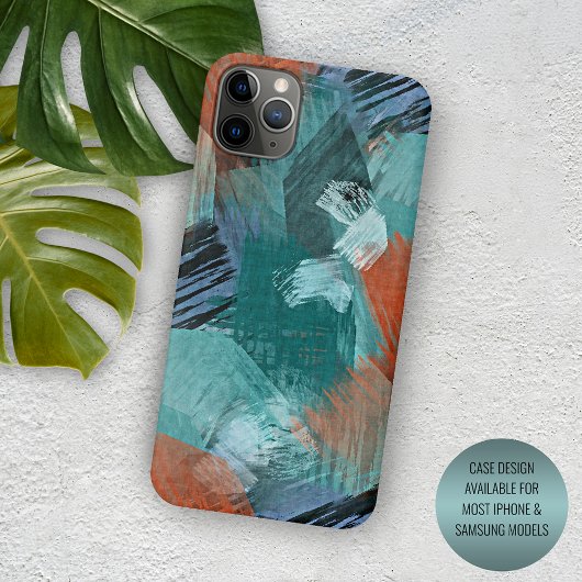 Hip Teal Blauwe Mintgroene Oranje Penseelstreken K Case-Mate iPhone Case