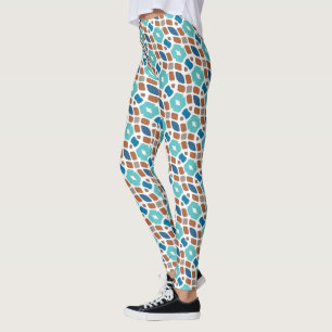 Hip Turquoise Green Blue Brown Oriental Tribal Art Leggings