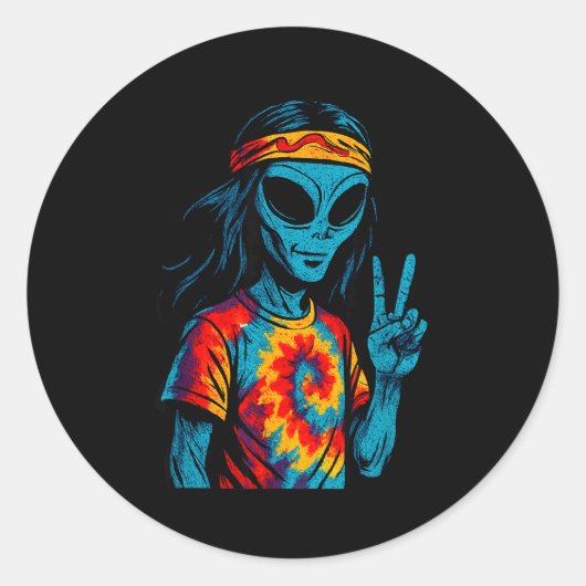 Hipe Alien Tie-dye Ontwerp Ronde Sticker (Voorkant)
