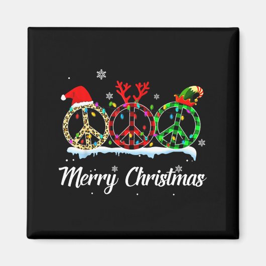Hipe Peace Sign Santa Hat Reindeer Merry Christmas Magneet (Voorkant)