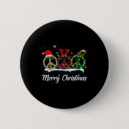 Hipe Peace Sign Santa Hat Reindeer Merry Christmas Ronde Button 5,7 Cm (Voorkant)