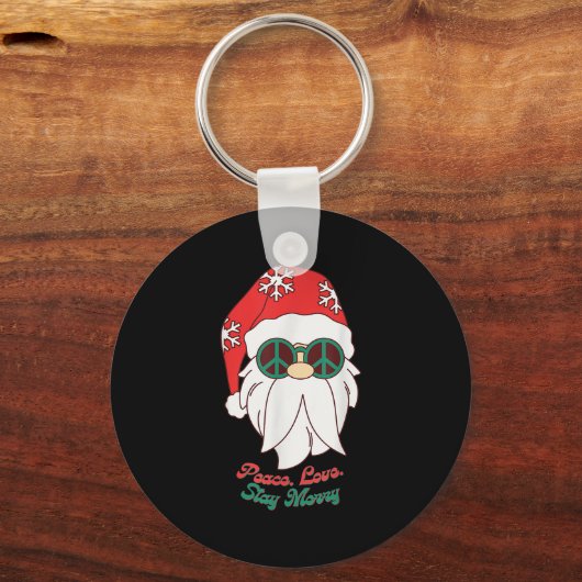 Hipe Santa Groovy Peace Sign Funny Christmas Sleutelhanger (Voorkant)