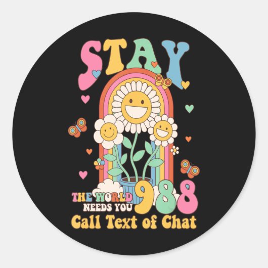 Hipe Suicide Crisis Lifeline 988 Stay The World Ronde Sticker (Voorkant)