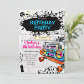 Hiphop 80s 90s verjaardagsfeest uitnodiging (Staand voorkant)