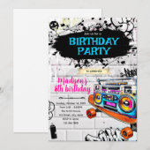 Hiphop 80s 90s verjaardagsfeest uitnodiging (Voorkant / Achterkant)