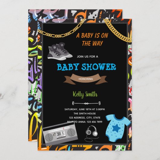 Hiphop baby shower card-uitnodiging kaart (Voorkant / Achterkant)