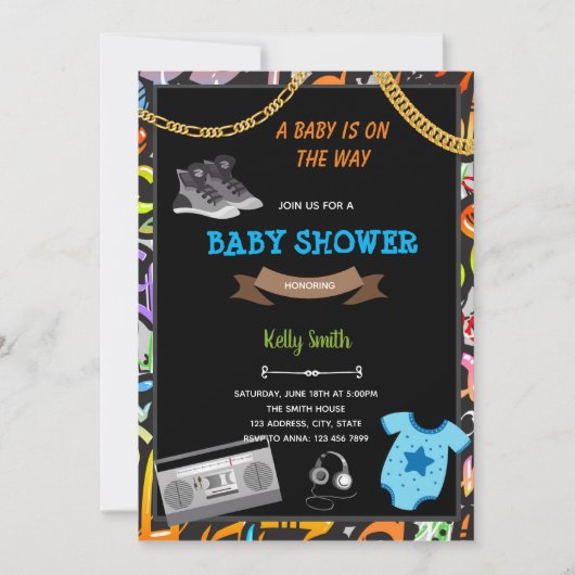 Hiphop babyshower kaart uitnodiging (Voorkant)