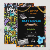 Hiphop babyshower kaart uitnodiging (Voorkant / Achterkant)