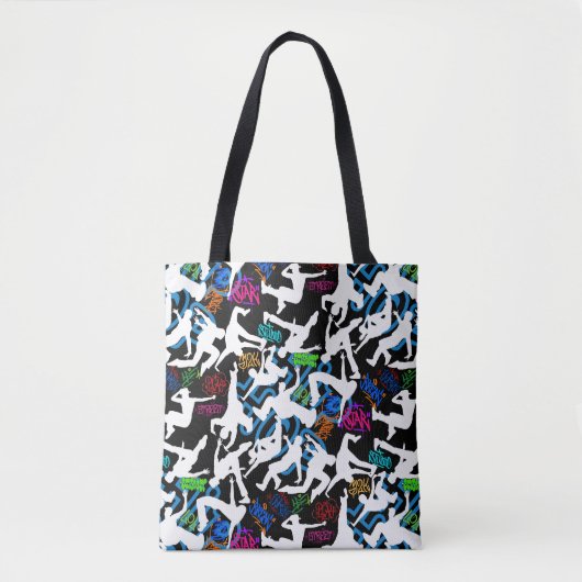 HipHop Dance Pattern.w Zwart BG Tote Bag (Voorkant)