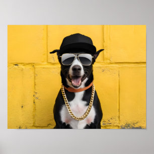 Hiphop Dog Star in trendy Pet en ketting Poster
