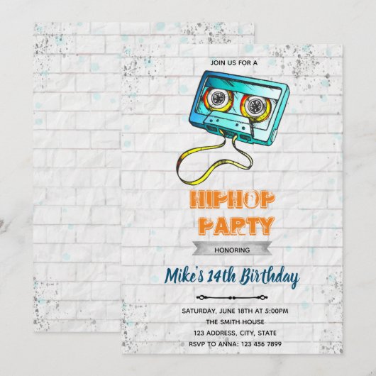 Hiphop jongens mannen uitnodiging (Voorkant / Achterkant)