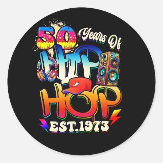 Hiphop Muziek 50e Jubileum Zwart Geschiedenis Mann Ronde Sticker (Voorkant)