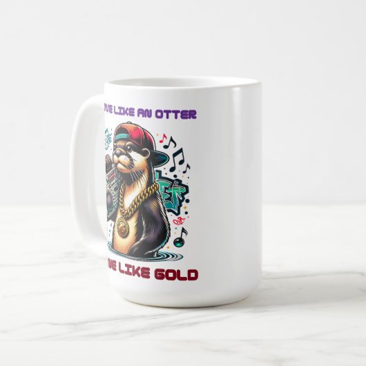 Hiphop Otter met Boombox en Gouden Ketting Koffiemok (Voorkant links)