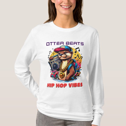 Hiphop Otter met Boombox Vibes T-shirt (Voorkant)