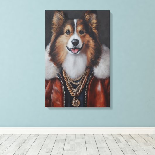 Hiphop Shetland Sheepdog | Sheltie Canvas Afdruk (Insitu (Houten vloer))