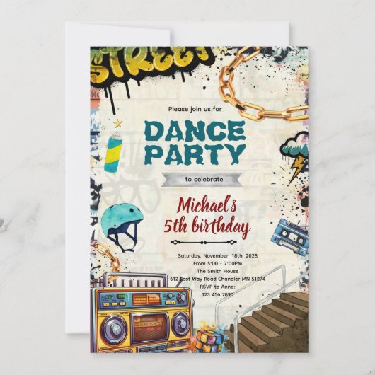 Hiphop verjaardagsfeest uitnodiging (Voorkant)