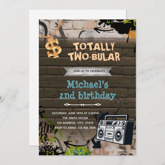 Hiphop verjaardagsfeestje uitnodiging (Voorkant / Achterkant)