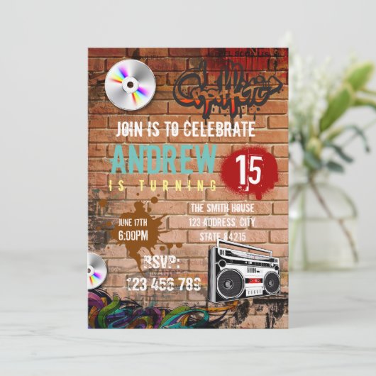 Hiphop verjaardagsfeestje uitnodiging (Staand voorkant)