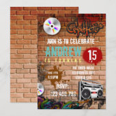 Hiphop verjaardagsfeestje uitnodiging (Voorkant / Achterkant)