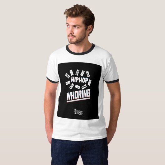 Hiphop whoring titered ringer tshirt (Voorkant volledig)