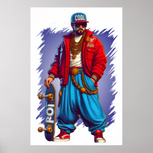 Hiphoper Guy met Skateboard Poster