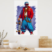 Hiphoper Guy met Skateboard Poster (Keuken)