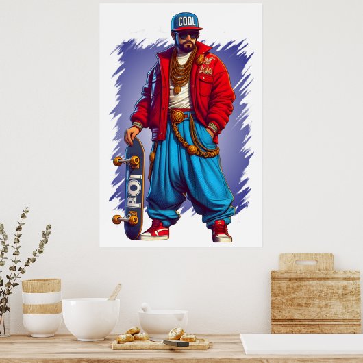 Hiphoper Guy met Skateboard Poster (Keuken)
