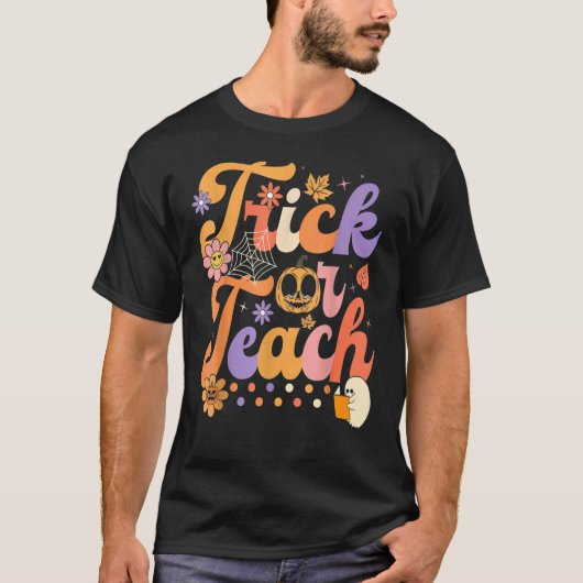 Hipp van Halloween Trick of Teach Retro Groovy Tea T-shirt (Voorkant)