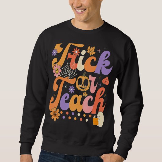 Hipp van Halloween Trick of Teach Retro Groovy Tea Trui (Voorkant)