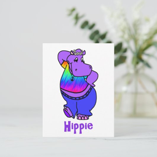 "Hippe" hippy hippo Briefkaart (Staand voorkant)