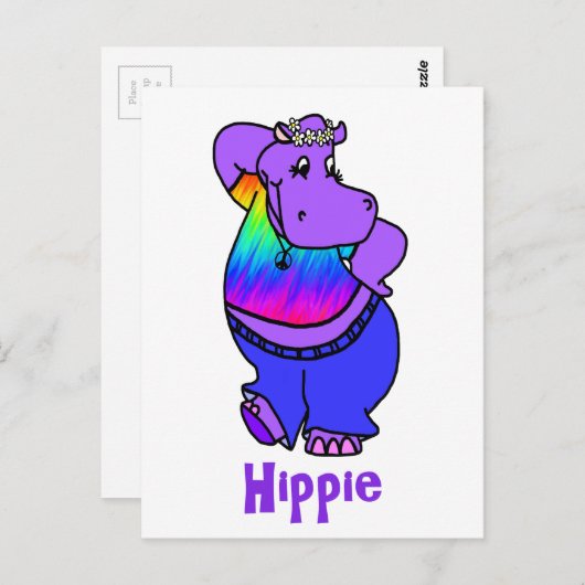 "Hippe" hippy hippo Briefkaart (Voorkant / Achterkant)