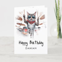 *~*  Hippe Katten Drummer AP91  Verjaardagskaart