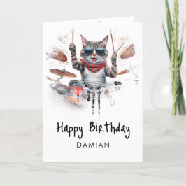 *~* Hippe Katten Drummer AP91 Verjaardagskaart Bedankkaart