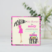 HIPPE MAMA, ZILVEREN ROZE ZEBRA BABYSHOWER UITNODI KAART (Staand voorkant)
